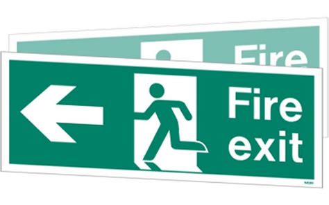 Double Sided Fire Exit Sign To The Right Or Left White Fire Safety Signs