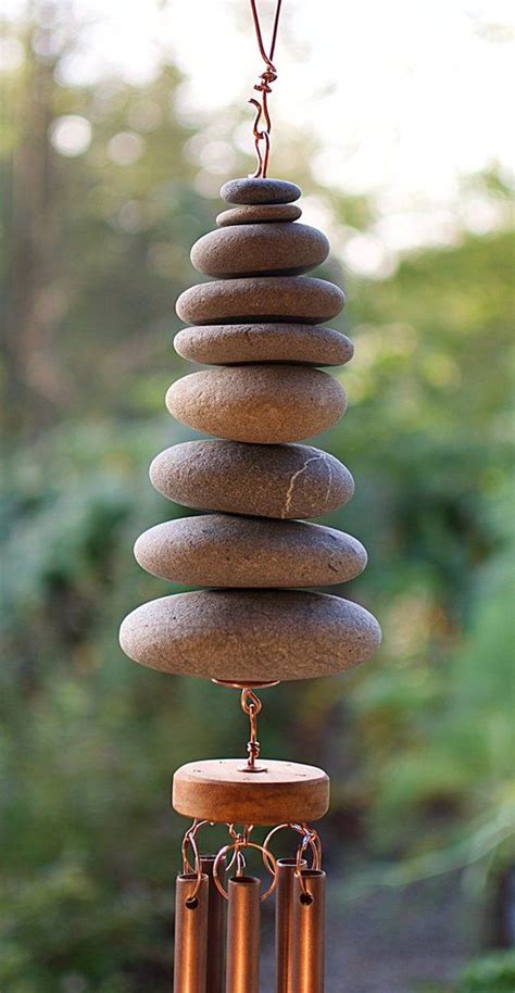 Wind chime beach stone zen outdoor natural windchimes. Wind Chime Natural Beach Stone and Copper Large Windchimes ...