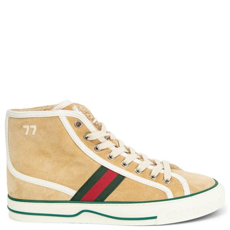 Gucci Tennis 1977 High Top Shearling Lined Suede Sneaker Beige 38