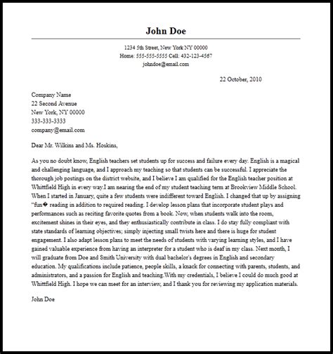 professional english teacher cover letter sample writing