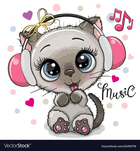Cartoon Cat Girl With Headphones On A White Vector Image