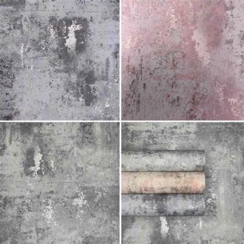Distressed Industrial Texture Wallpaper Grey Metallic Grey Rose Gold