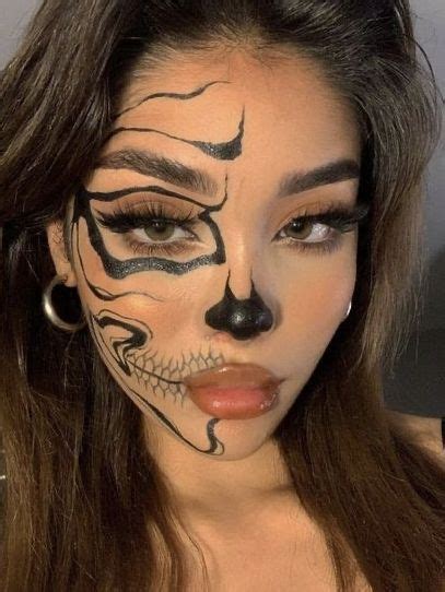 Halloween Skeleton Makeup Simple Black Line In A Half Face Halloween