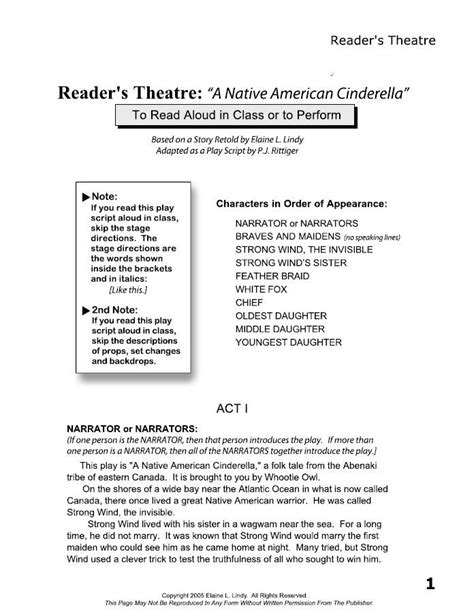 Complete Readers Theatre Play Script The Native American Cinderella