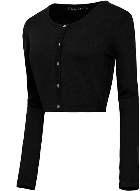 Womens Button Down Crew Neck Cropped Cardigan S Black At Amazon