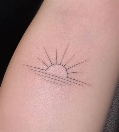 Fine Line Sunset Tattoo On The Inner Forearm Line Art Tattoos Mini