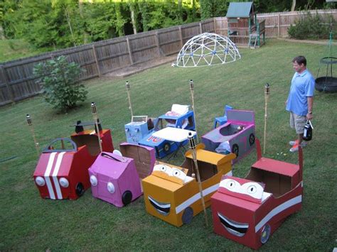 Box Cars For Kids Birthday Party And A Big Screen To Watch Movies On