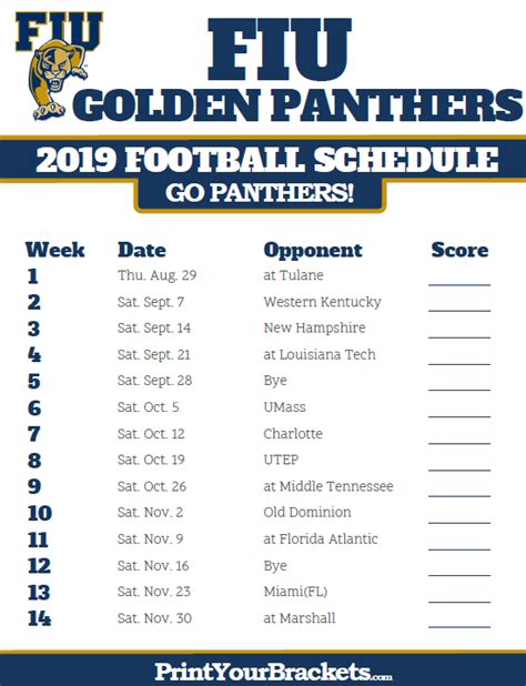 Printable 2019 Fiu Golden Panthers Football Schedule Ohio Bobcats