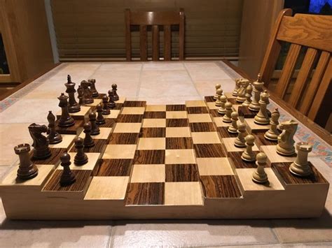 A finely crafted chess or game table that makes a great conversation piece on you coffee table. First Woodworking Project (3D Chess Board) inspired by ...