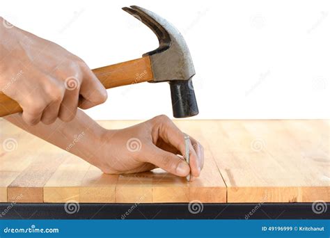 Hand Hammering A Nail Stock Image Image Of Wooden Equipment 49196999