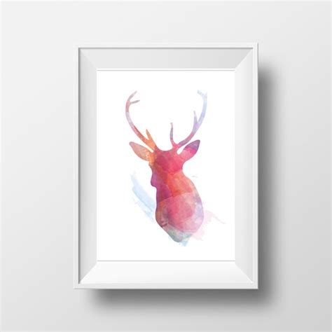 Colorful Watercolor Deer Head Printable By Printsenposters On Etsy