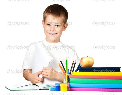 Cute Schoolboy With Books And Pencils Stock Photo By ©titov 22680061