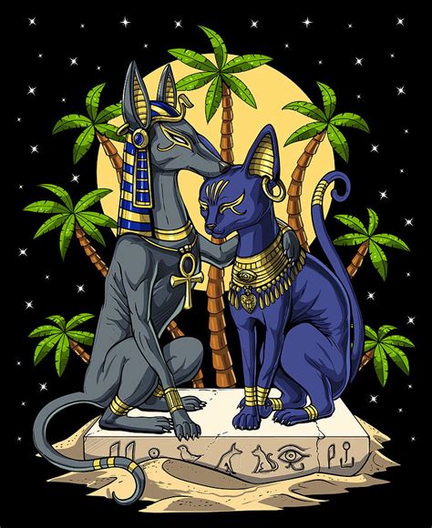 egyptian gods anubis and bastet digital art by nikolay todorov pixels merch