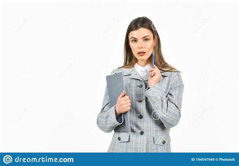 Office Worker Formal Casual Fashion Style Woman Hold Office Folder Administrator Secretary
