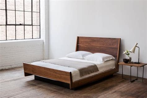 Modern Ab5 Queen Size Contemporary Walnut Floating Platform Bed For