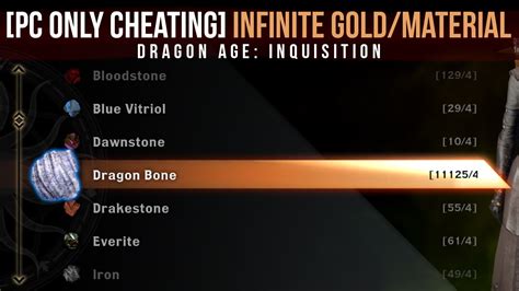 Before you attach cheat engine to a process, please make sure that you are not violating the eula/tos of the specific game/application. PC ONLY Infinite Gold/Material in Dragon Age ...