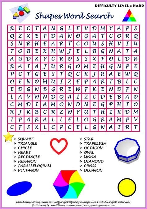 Shapes Word Searches Easy And Hard Versions With Answers Penny Saving