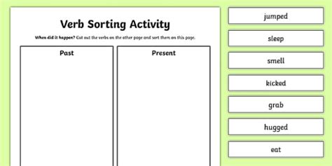 tense verbs worksheet sorting activity primary
