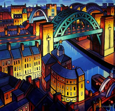 Acrylic Canvas Painting Artist Cityscape Newcastle Gateshead River Tyne