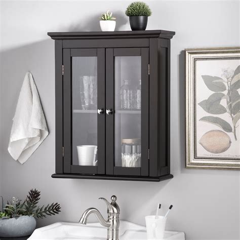 Glitzhome Wooden Wall Storage Cabinet With Double Doors Espresso
