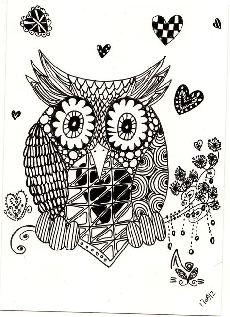 Owl is on both sides of bag; zentagle drawing: Zentangle - Owl | Owl coloring pages ...