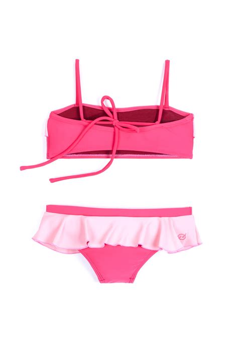 Ruffled Two Piece Swimsuit In Pink Biquini Peteca Pink