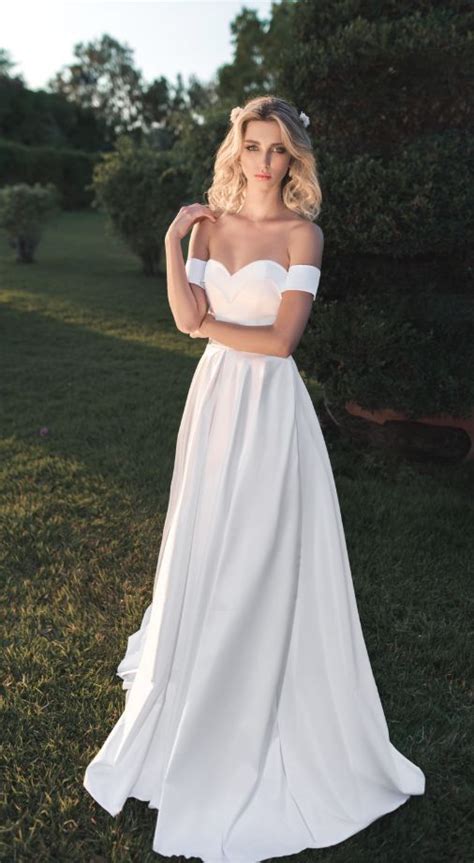 Simple A Line Wedding Dresses Off The Shoulder Lace Up Bridal Gowns