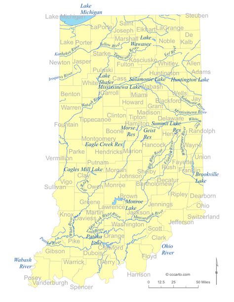 Indiana Map With Rivers Aloise Marcella