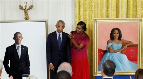 Barack And Michelle Obama Return To White House For Unveiling Of