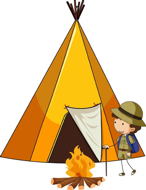 Camping Tent With Doodle Kids Cartoon Character Isolated 3100410 Vector