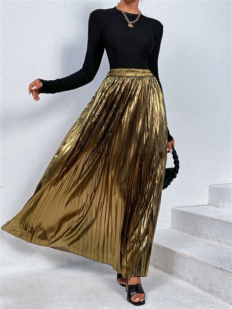 Shein Lune Elastic Waist Maxi Pleated Skirt Shein Usa