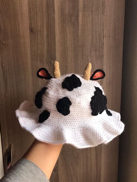 Cute Cow Bucket Hat Crochet Handmade Hat Etsy Örgü Projeleri