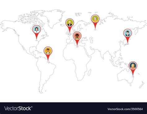 People Pin Gps Location On World Map Outline Vector Image