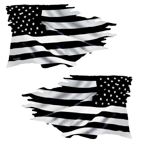 Black And White Tattered Mirrored Usa Flag Sticker 2 Pack Fs2081lr Az