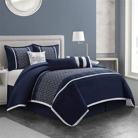 Shatex 7 Piece Navy Patchwork Polyester California King Bedding