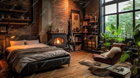 Premium Photo The Interior Design Of Cozy Brick Wall Bedroom With