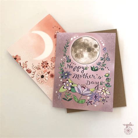 Mothers Day Moon Card Stars Mom Card Flowers Mothers Etsy