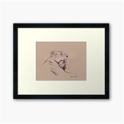 A Mothers Pride Lioness And Cub Original Pencil Drawing Framed