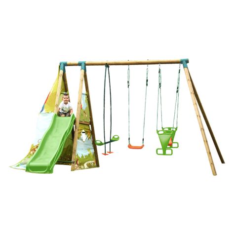 Toboggan en promotion chez castorama. Portique bois avec toboggan soldes - Cirque et balancoire