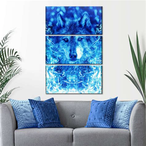 Blue Flames Wolf Wall Art Digital Art By Cornel Vlad