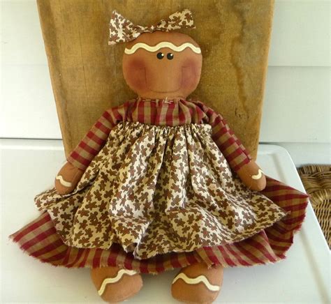 Primitive Gingerbread Doll Prim Raggedy Ginger Etsy Vintage Rag Doll Christmas Sewing