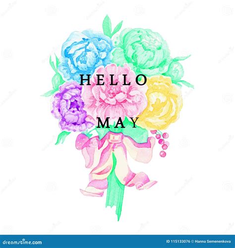 Hello May Watercolor Lettering Stock Illustration Illustration Of