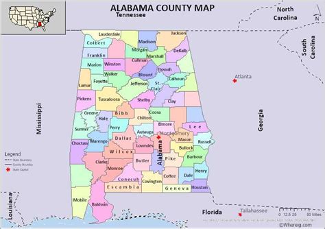 Alabama County Map List Of 67 Counties In Alabama With Seats