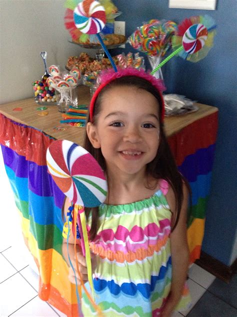 My Rainbow Lollipop Girl In Front Of Her Treat Table Rainbow Lollipops Lollipop Party