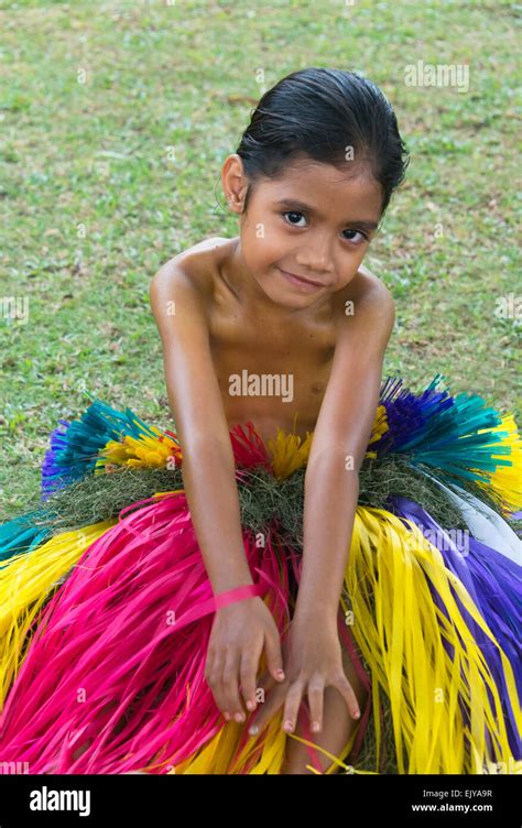 Yapese Girl Wearing Grass Skirt At Yap Day Festival Yap Island