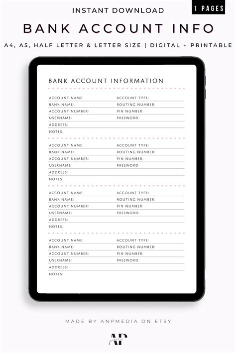 Our Printable Bank Account Information Tracker Is A Simple And