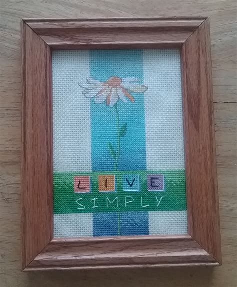 Framed Cross Stitch Live Simply Art Flowers Etsy Uk