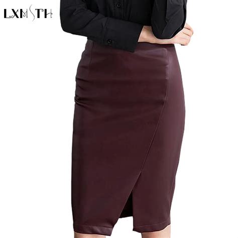 women sexy faux leather skirt 2018 autumn winter slim high waist pencil skirt plus size elegant