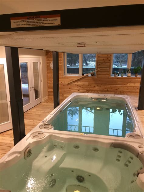 A Beautiful Indoor Swim Spa Install Complete With Automatic Cover From Covana Indoor Swim