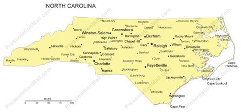 North Carolina Outline Map With Capitals And Major Cities